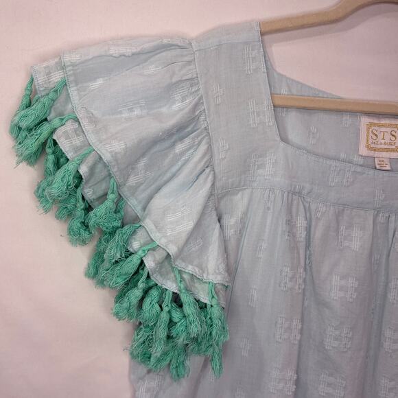 STS Sail to Sable Plus Size XXL Shift Dress Tassel Ruffle Sleeve Lined Beachy - Picture 7 of 12